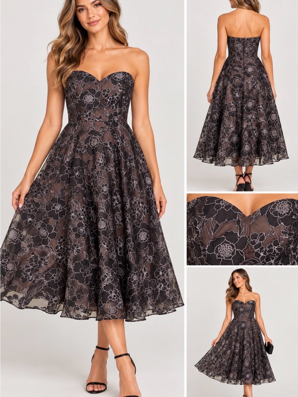 Rene Ruiz Collection Floral Strapless Sweetheart Fit & Flare Dress Size 14